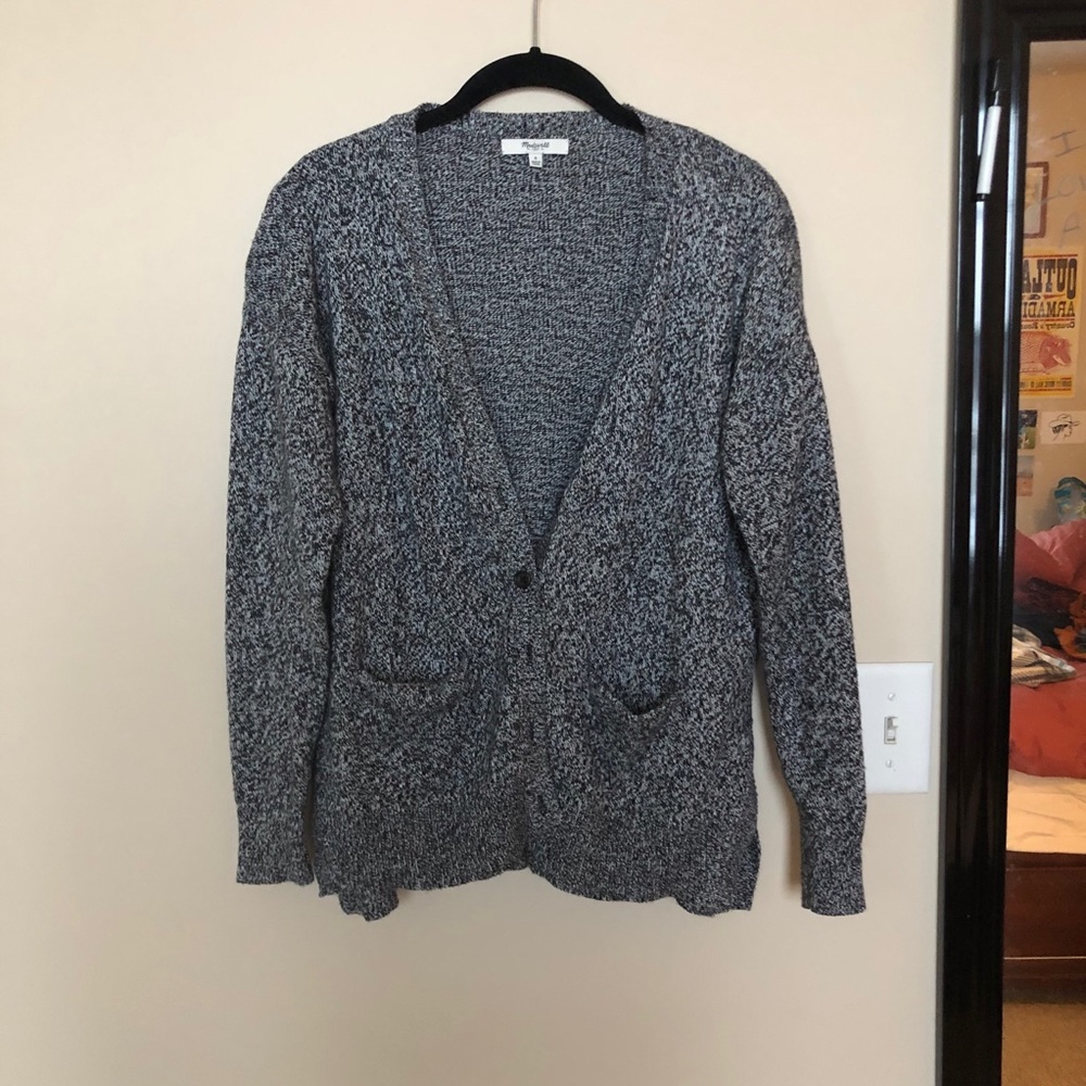 Madewell Grey/Black/White Marled Cardigan